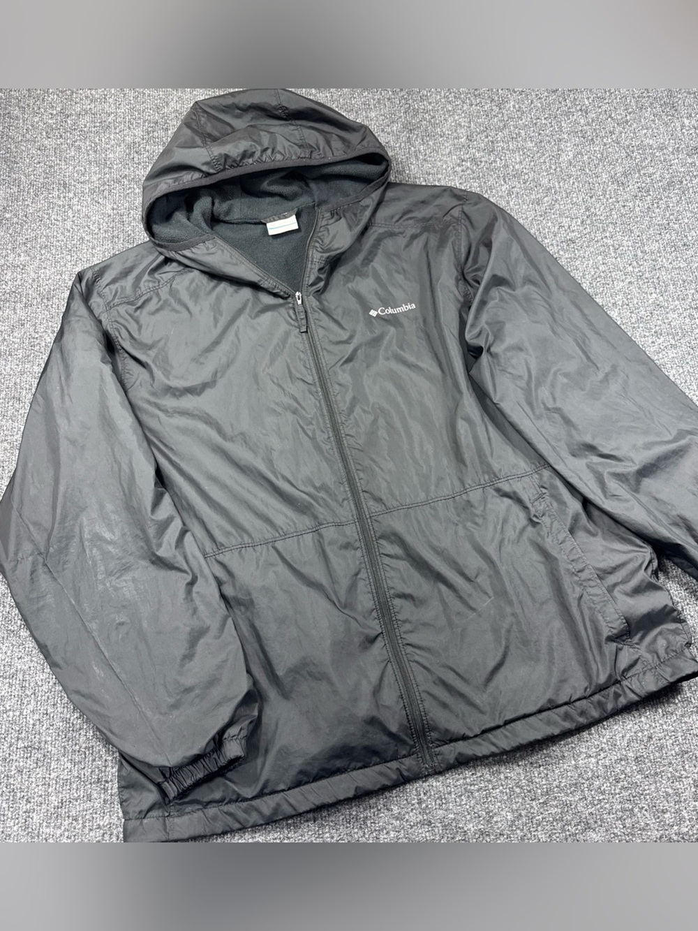 Columbia Men's Black Hooded Full Zip Fleece Lined Windbreaker Jacket Size L